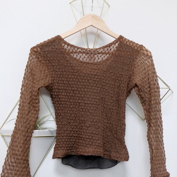 Vintage 90's Olive Green Lace Top, 3/4 Sleeve Thin Sweater, Sheer See Through - Picture 6 of 7